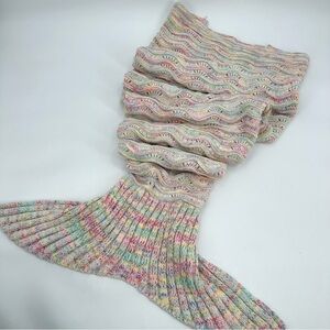 Mermaid Tail Knit Crochet Blanket Rainbow Cream Wearable